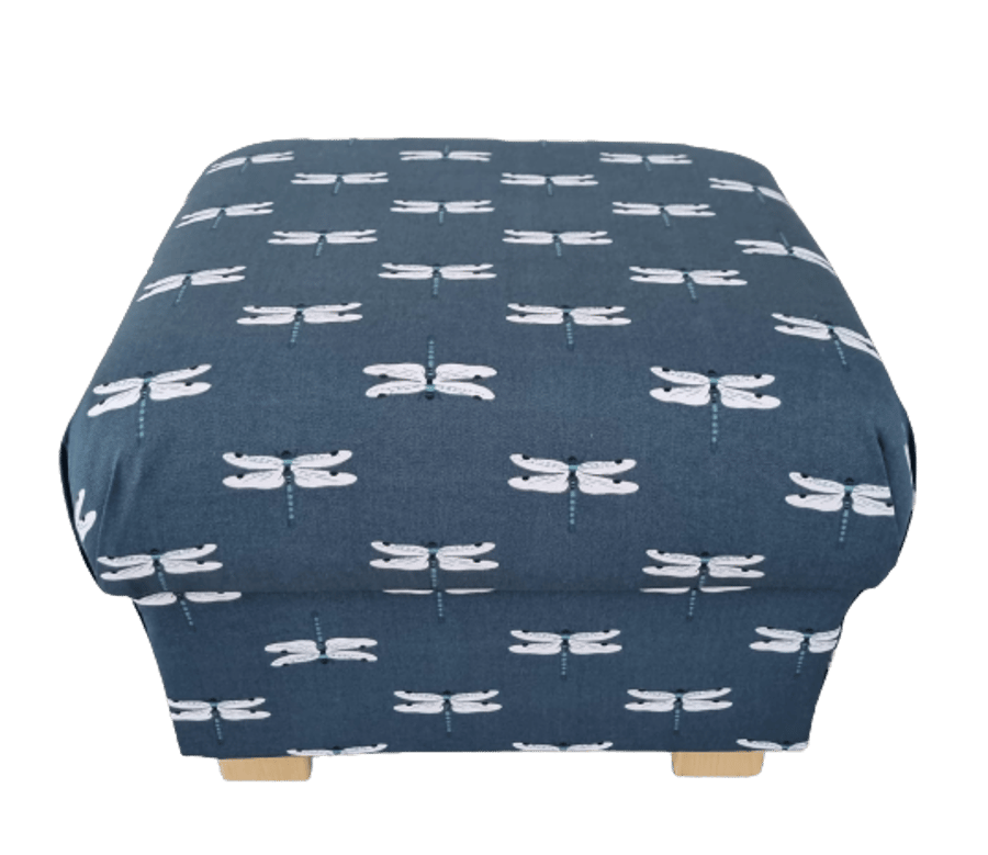 Storage Footstool Sophie Allport Dragonflies Fabric Pouffe Ottoman Navy Blue