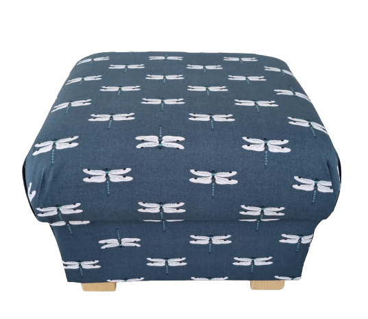 Storage Footstool Sophie Allport Dragonflies Fabric Pouffe Ottoman Navy Blue