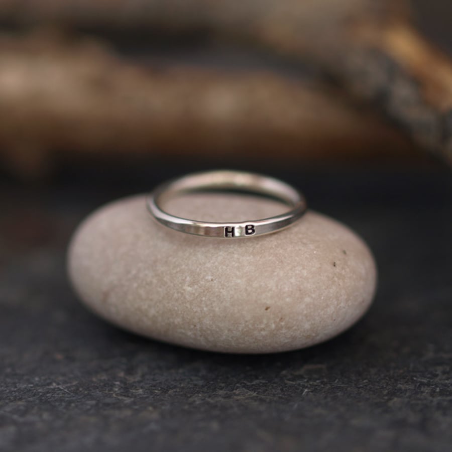 Silver Initial Ring, Personalised Skinny Dainty Rings