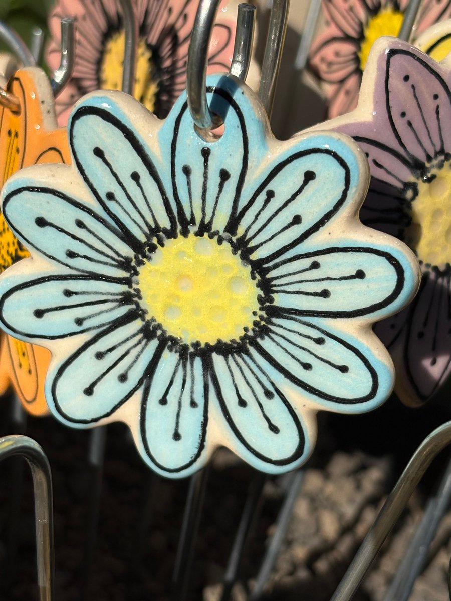 Handmade Stoneware Ceramic Flower Stake - Blue