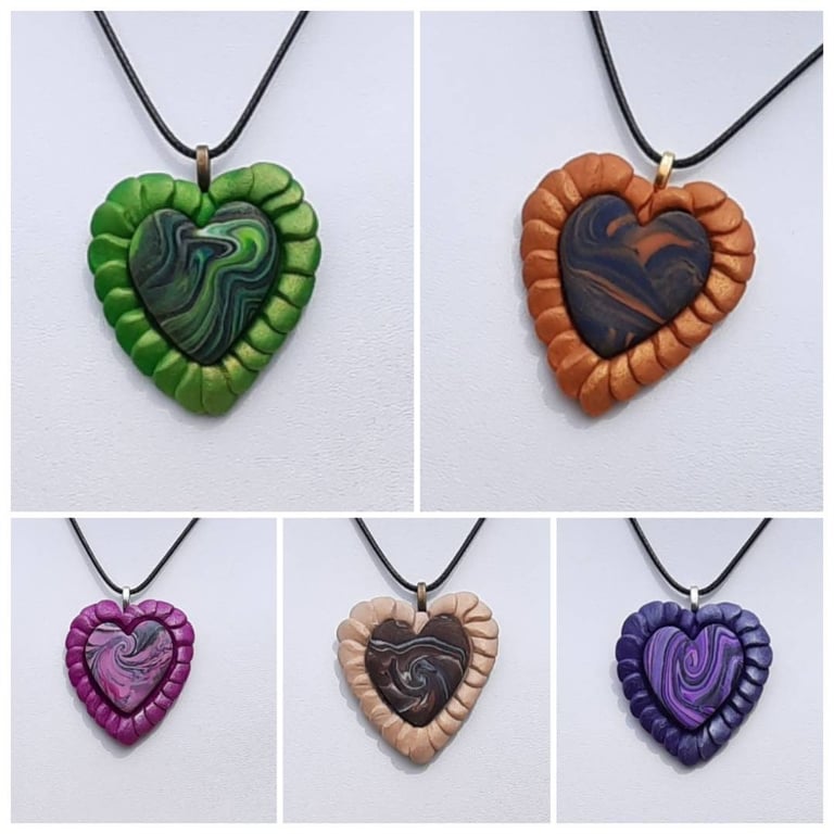 Heart pendant - polymer clay necklace - unique jewellery - gift for her