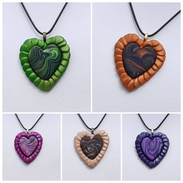 Heart pendant - polymer clay necklace - unique jewellery - gift for her