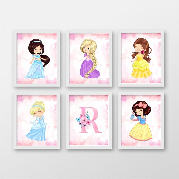 Classic fairytale princess nursery prints, princess girl's room wall decor