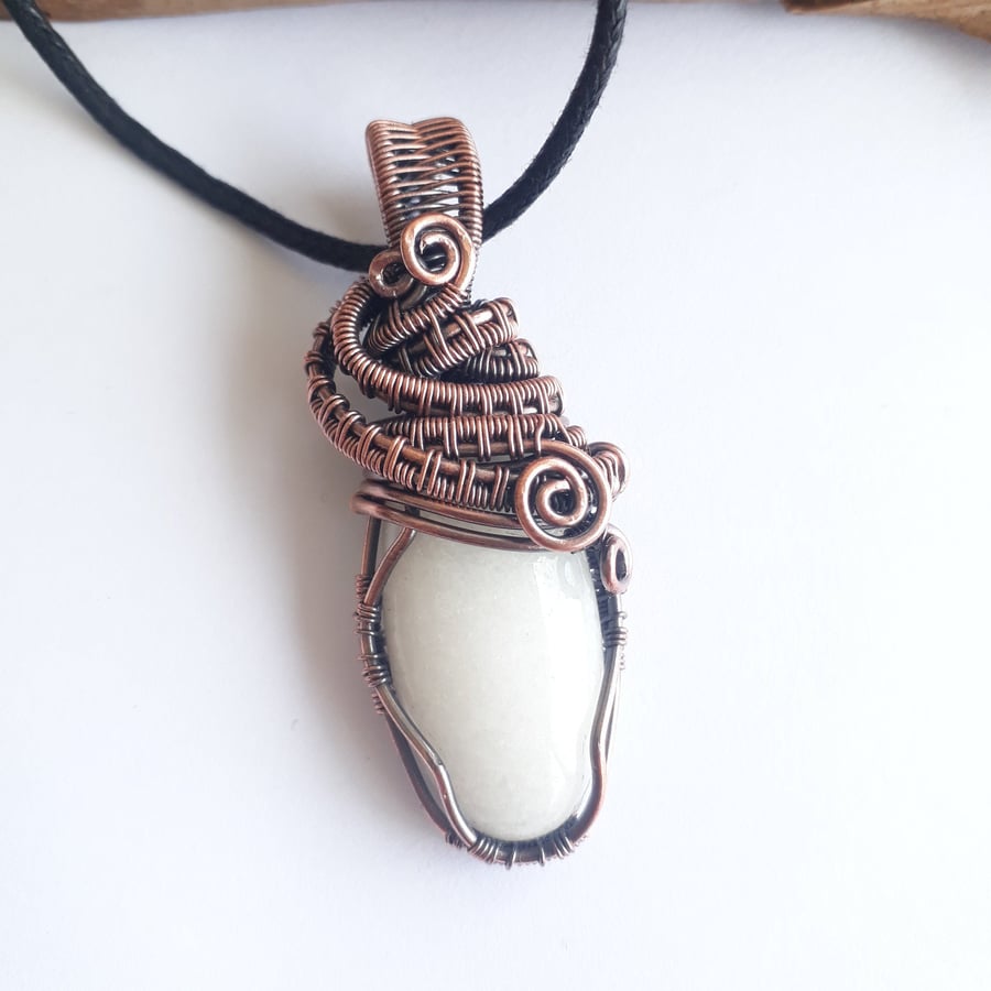 Opalite Copper Wire Wrapped Pendant Necklace