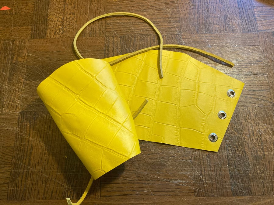 Small Pair: Sunshine Yellow coloured Textured leather bracers FREE SHIPPING