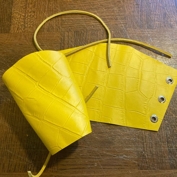 Small Pair: Sunshine Yellow coloured Textured leather bracers FREE SHIPPING