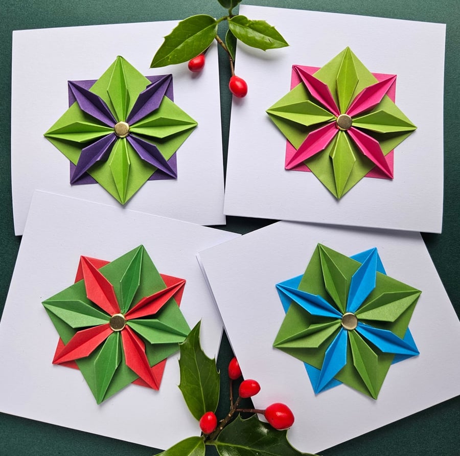 Set of Four Geometric Origami Christmas Cards