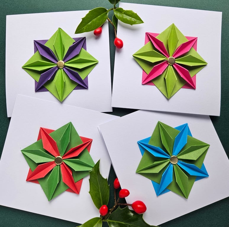 Set of Four Geometric Origami Christmas Cards