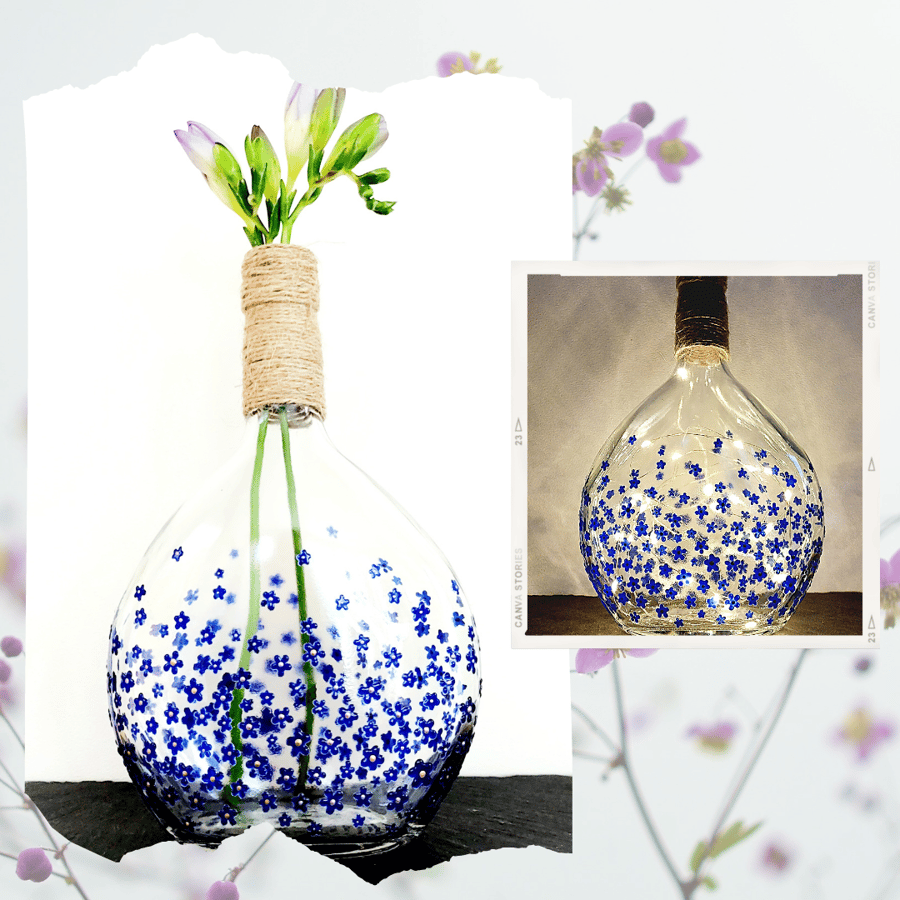 Hand Painted Glass Bottle Vase or Night Light - Folksy