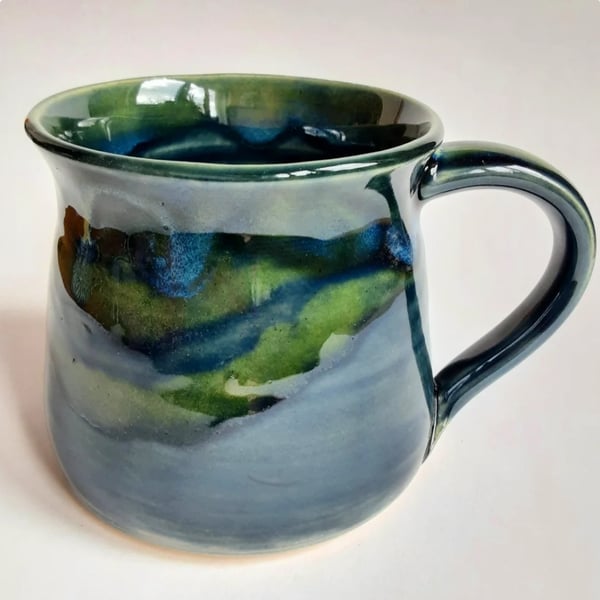 Blue Green Glazed Mug - Hand Thrown Stoneware Ceramic Mug 