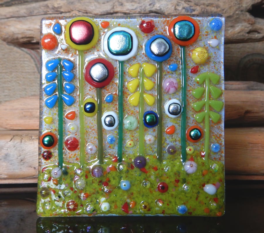 Handmade Fused Glass 'Meadow' T Light Holder