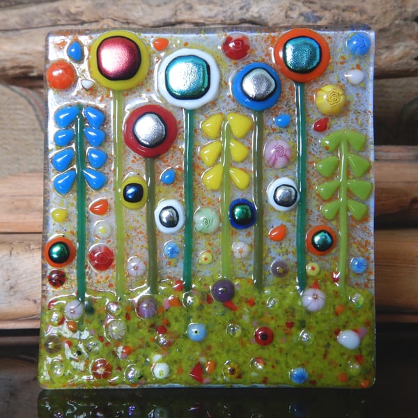 Handmade Fused Glass 'Meadow' T Light Holder