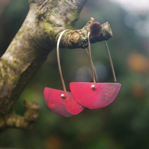  Red Copper Half Moon Dangle Earrings