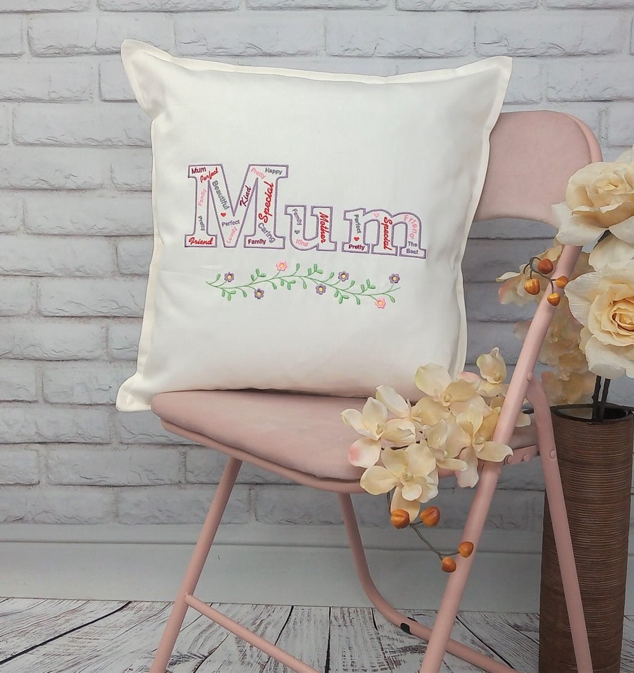 Mothers Day gift, Personalised Embroidered Mum Cushion Cover