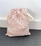 Pink, Cream Cotton Fabric Drawstring Gift Bag: Small Present Wrap.
