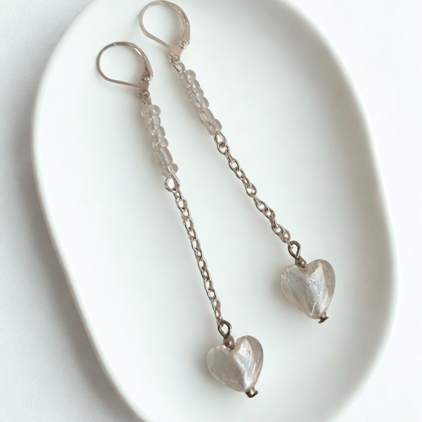 Shimmery White Heart on silver Chain