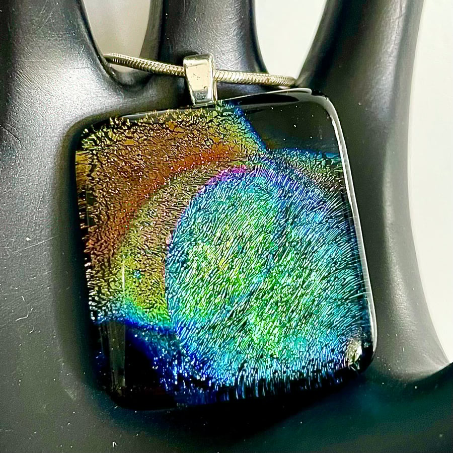 Shimmering Multi Coloured Iridescent Dichroic Glass Pendant