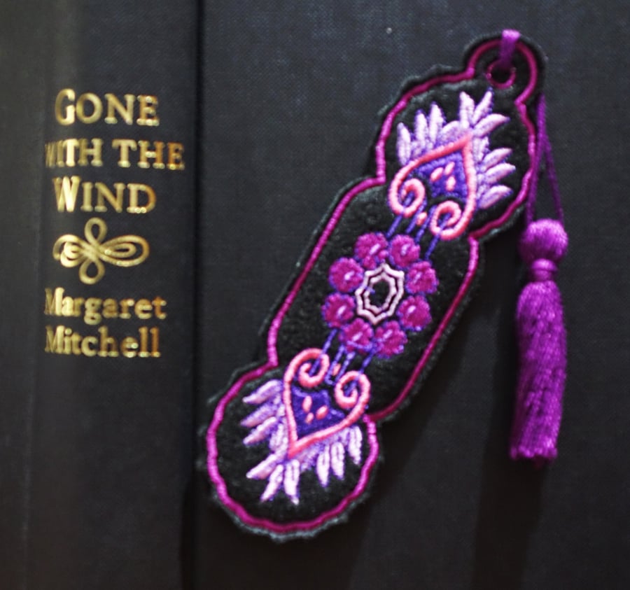 Handmade Bookmark embroidered design with coordinating tassel