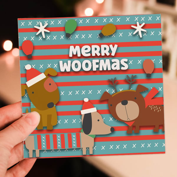 Dog Christmas, holidays card: Merry Woofmas