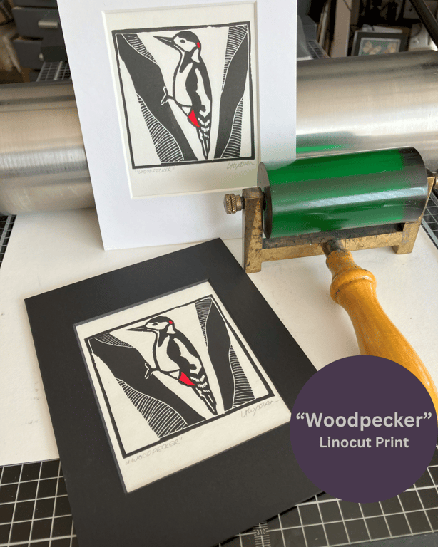 Lino Print - "Woodpecker"