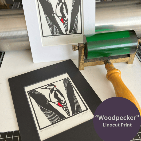 Lino Print - "Woodpecker"