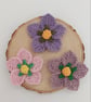 3 Purple Crochet Flowers– Handmade Sewing Crafts
