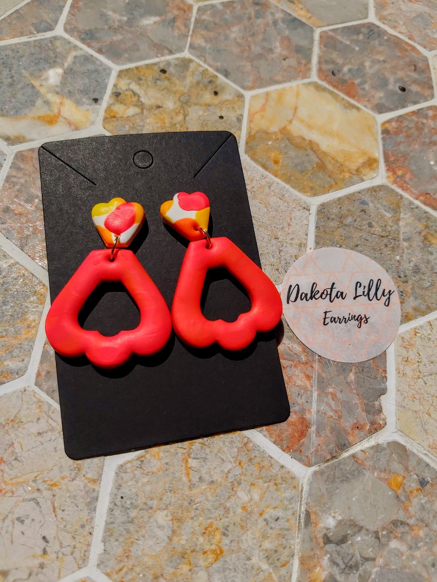 Red petal drop polymer clay earrings