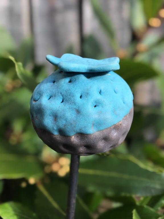 Ceramic garden stake, handmade garden art, indoor or outdoor garden stake