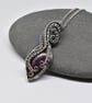Oxidised Silver and Ruby Wire Woven Pendant - Ruby Wrapped and Woven Necklace - Image 8