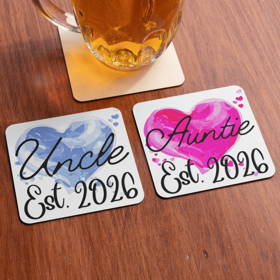 Auntie And Uncle Set Of Two Coasters 2026 Coaster Set Gift Cute Baby Shower 
