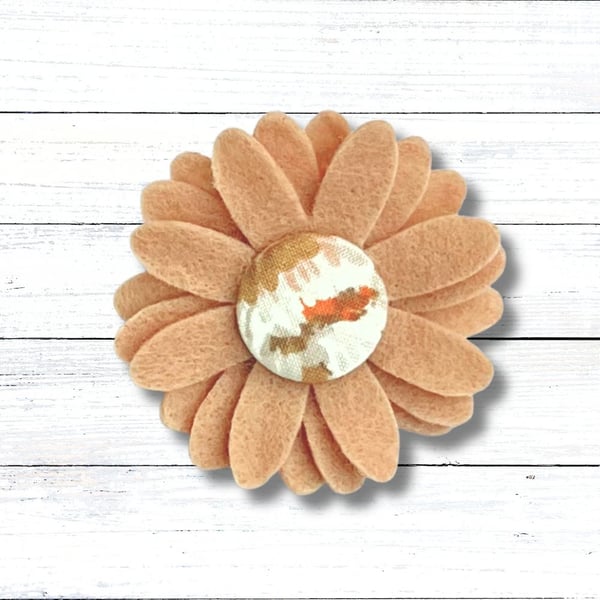 Handmade Felt Light Brow Flower Brooch, Eco Friendly Upcycled Fabric, Gift Boxed