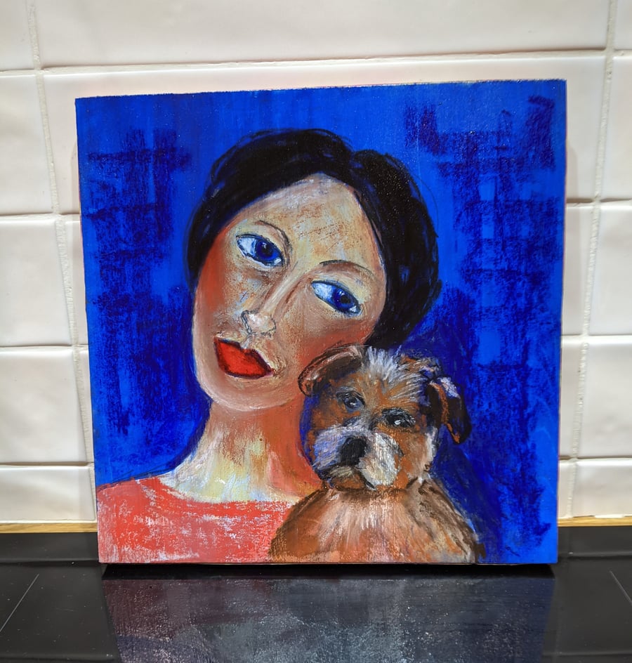 The lady loves her dog original art