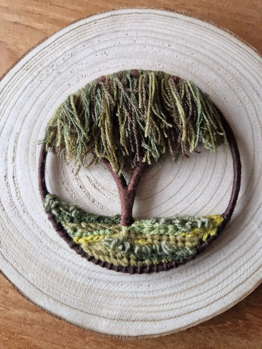 Miniature Woven Weeping Willow Tapestry Hoop, Affordable Fiber Art 