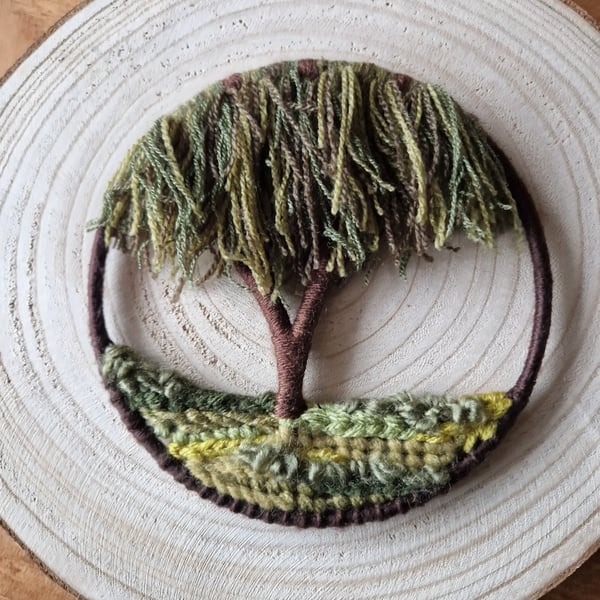 Miniature Woven Weeping Willow Tapestry Hoop, Affordable Fiber Art 