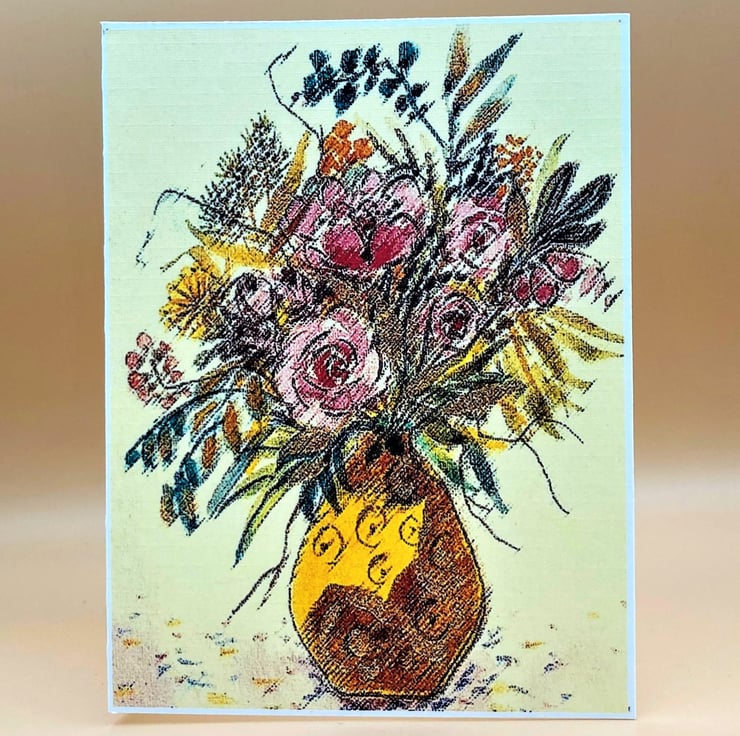Blank Greetings Card, Flowers in a Patterned Va... - Folksy