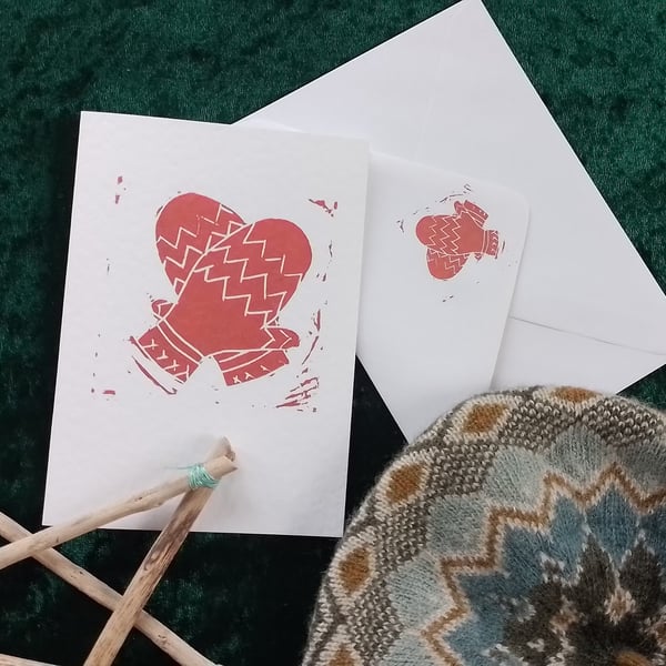 Christmas Card with Mittens Design