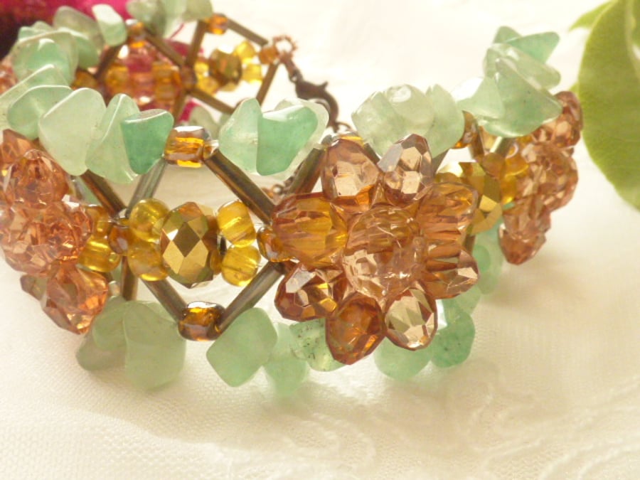 Hummingbird Chunky Cuff Style Beaded Bracelet 