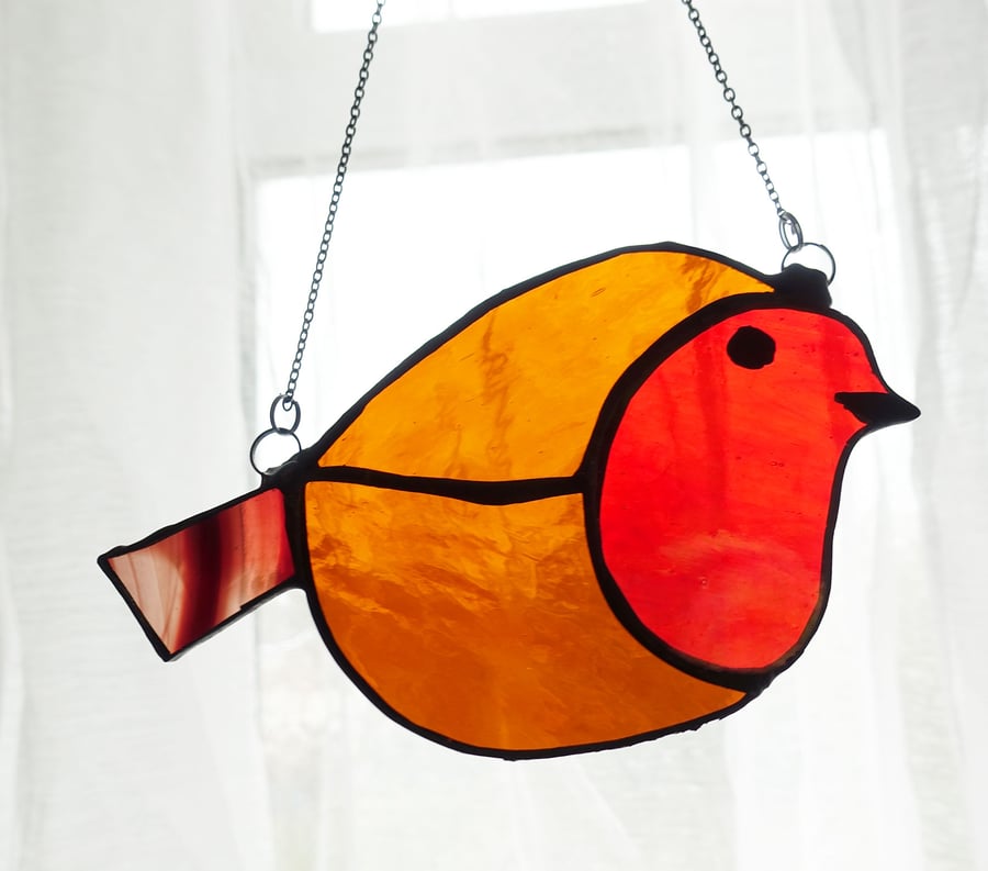 Stained Glass Christmas Robin Bird Sun catcher Window Ornament