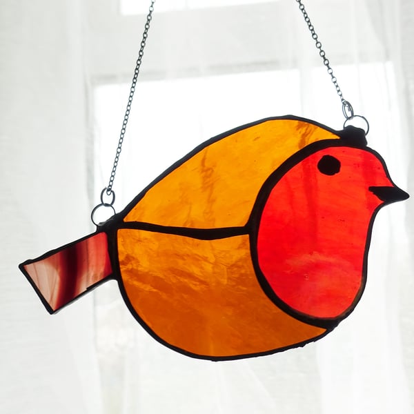 Stained Glass Christmas Robin Bird Sun catcher Window Ornament