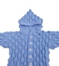 Hand Knitted Baby Cardigan, Hooded, Light Blue, Bobble Pattern, Infant Sweater  - Image 8