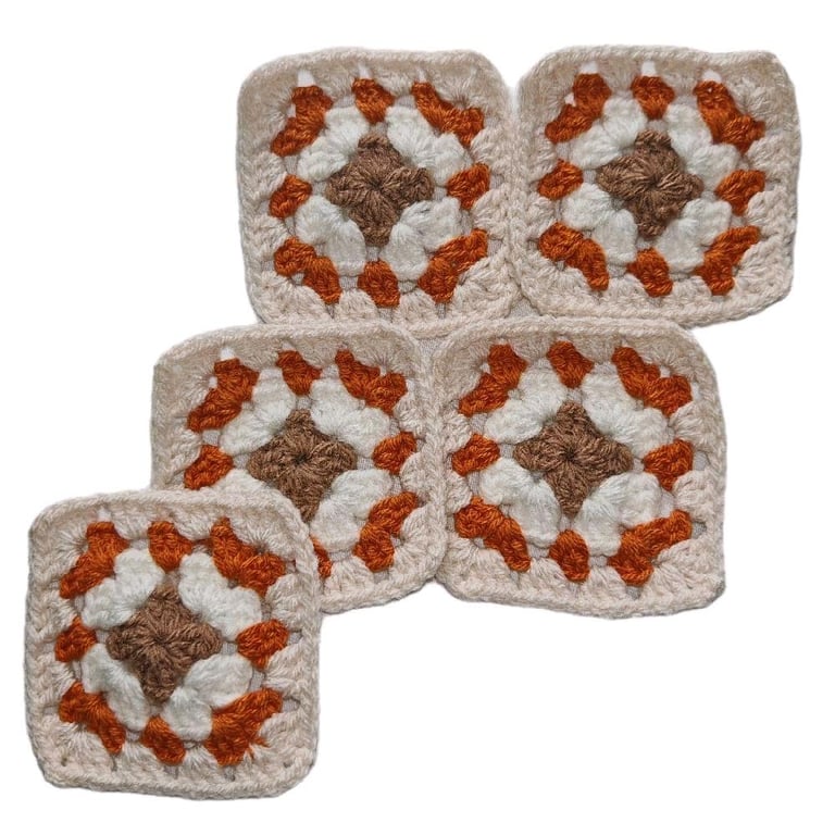 Crochet Granny Squares Rustic Spicy Colour Pallette 3-inch Size