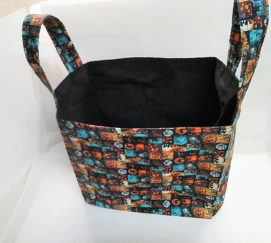 Handmade Halloween Trick or Treat Basket: Cotton Fabric Storage Box