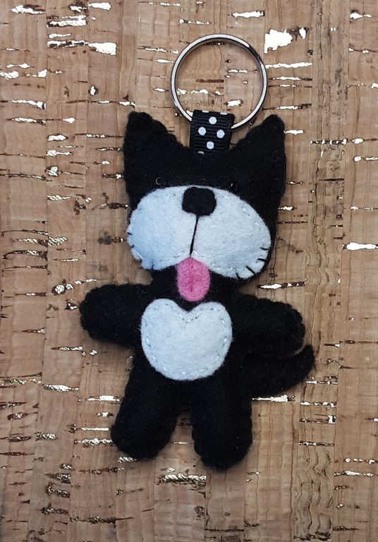 Dog Black & White Felt Keyring - Bag Charm
