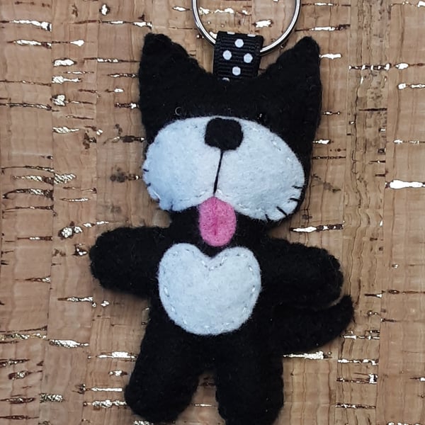 Dog Black & White Felt Keyring - Bag Charm