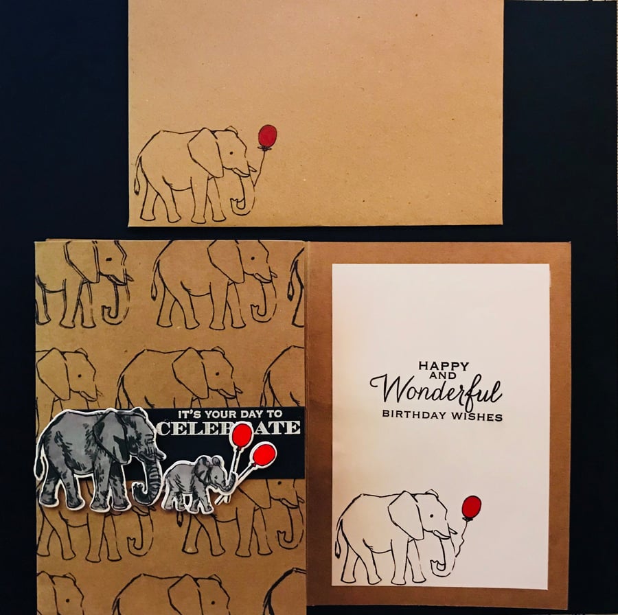 Birthday "Elephant Balloon Celebration" Card 