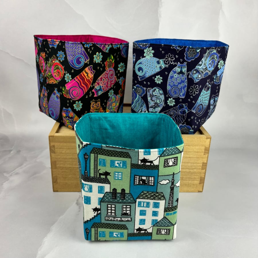 Cats fabric basket, Fabric storage bin, 3 pattern options, Handmade
