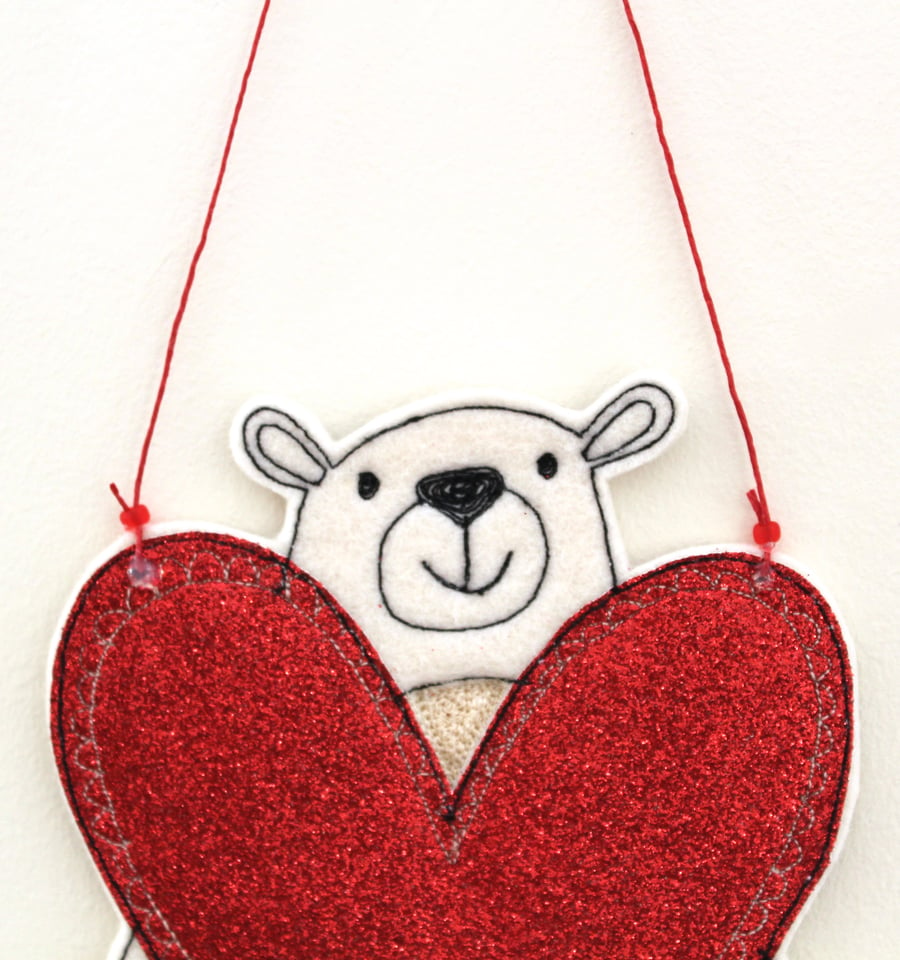 Mr Polar Bear Holding a Heart - Hanging Decoration
