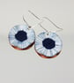Dangle Earrings with Blue and White Enamel and Hand Drawn Detail - Image 3