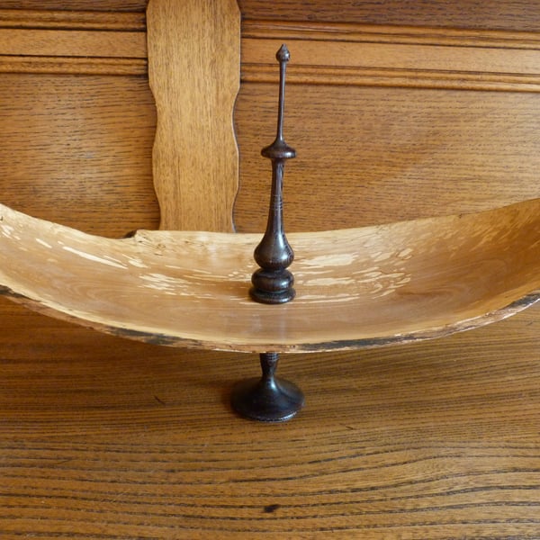 A FINIALED WOOD PEDESTAL BOWL--DISH.