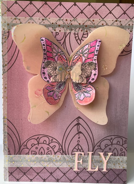 Pretty multi layered butterfly Fly greetings card